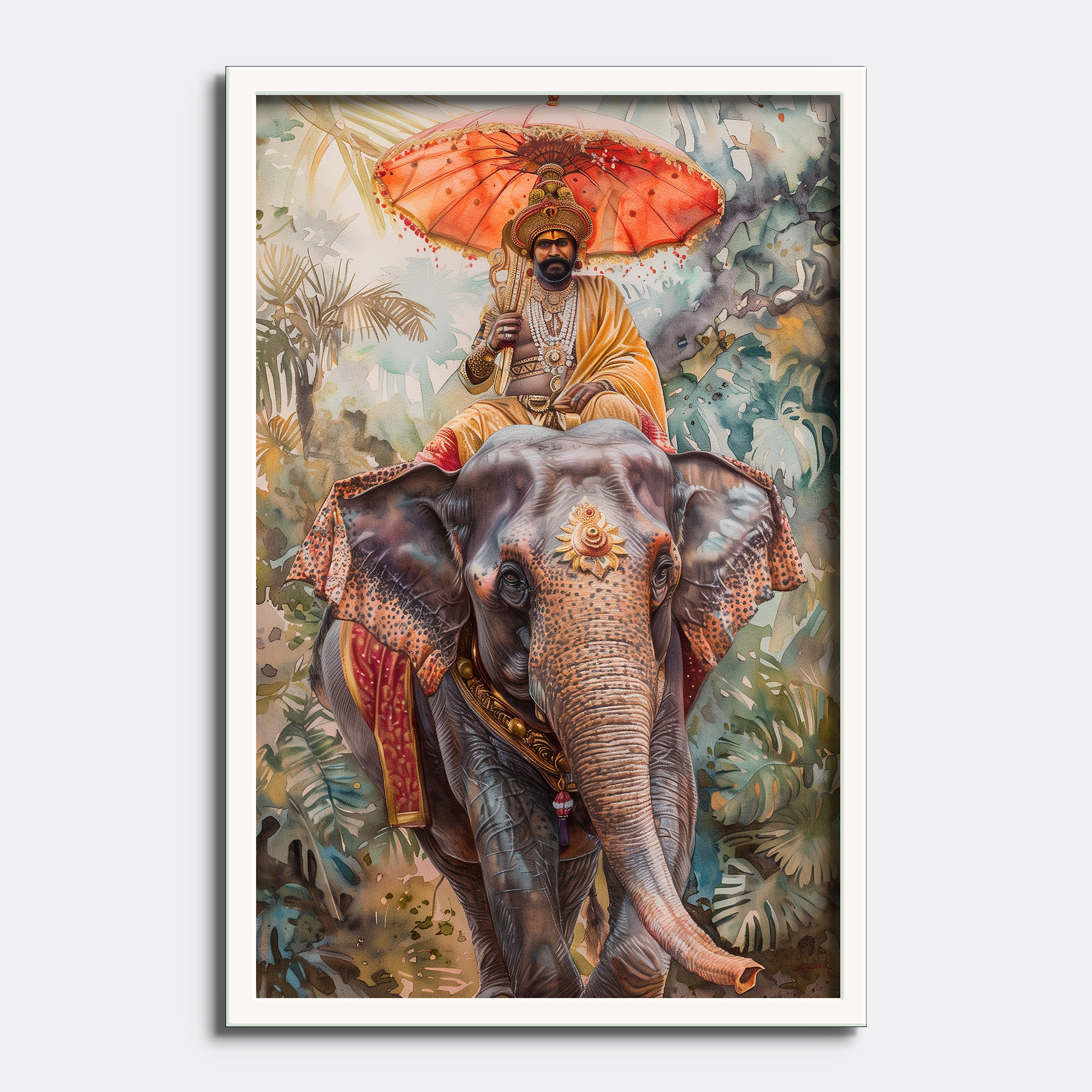 Royal King on Elephant Watercolor - Image 6