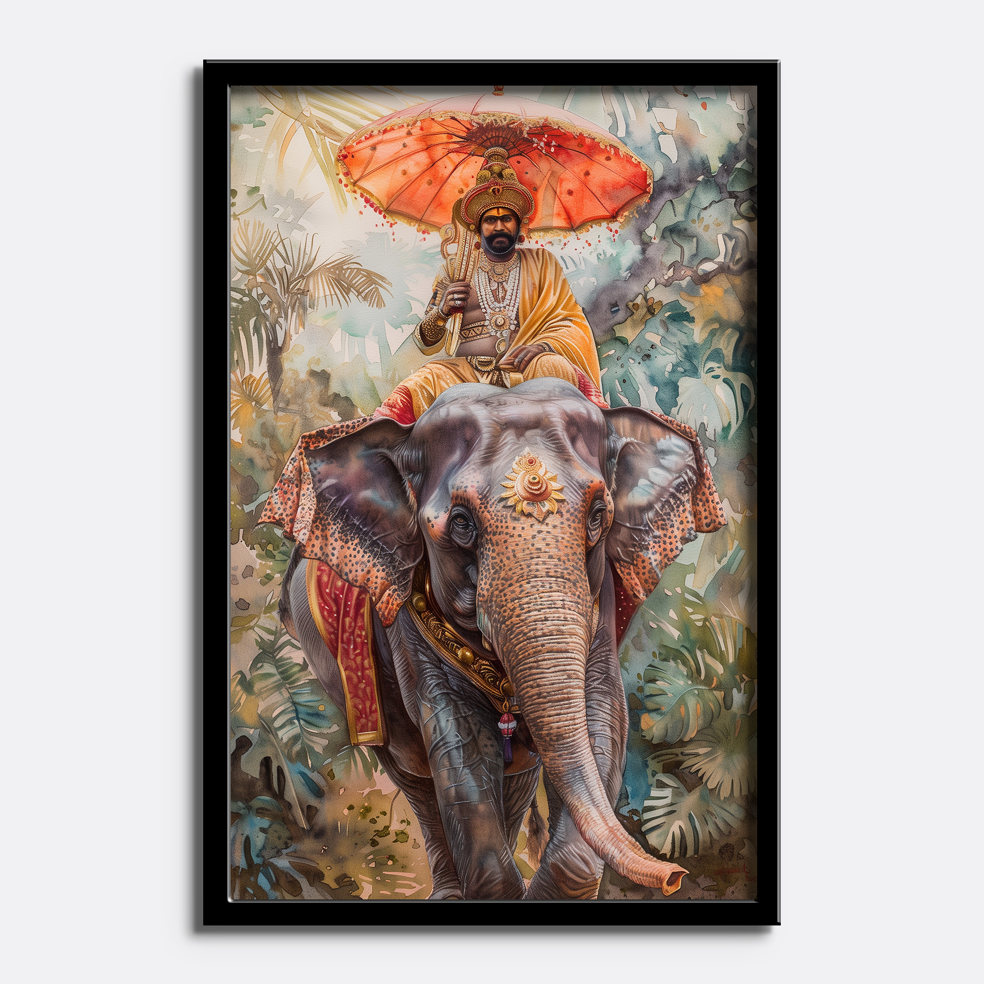 Royal King on Elephant Watercolor - Image 5