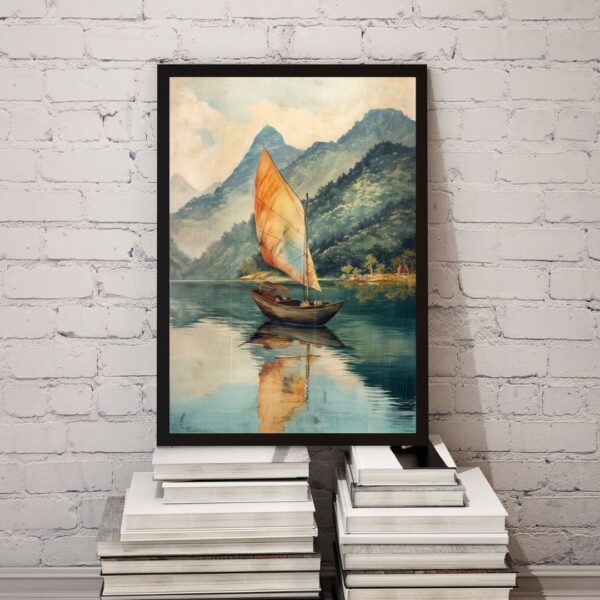 Serene Mountain Lake Sailboat