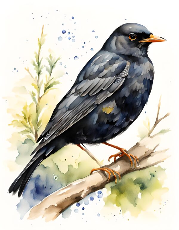 Watercolor Black Bird