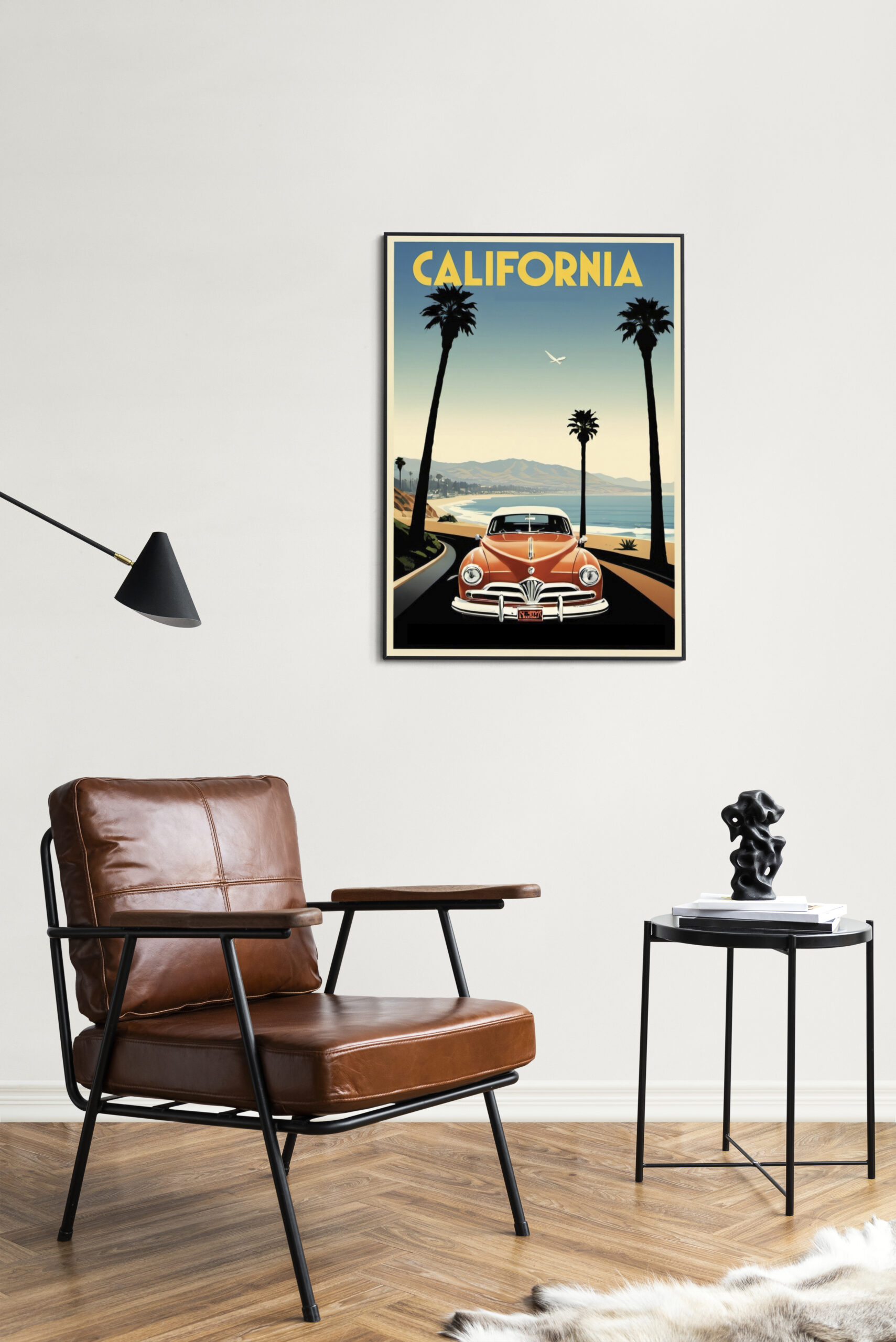 California Retro Travel Poster – Vintage Car & Beach Road - Image 2