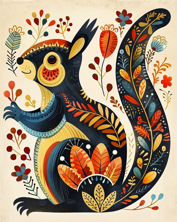 Folk Art Squirrel Illustration