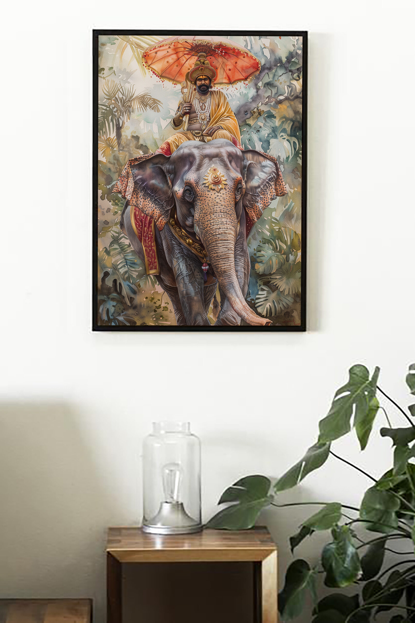 Royal King on Elephant Watercolor - Image 4